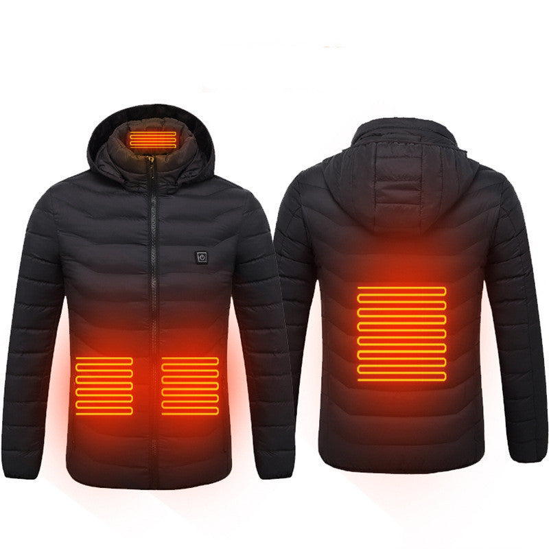 Men's USB Heated Jacket – Electric Thermal Winter Coat with Removable Hood, Lightweight Windproof Design, Fast Heating, and 3-Level Temperature Control