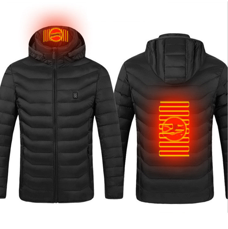 Men's USB Heated Jacket – Electric Thermal Winter Coat with Removable Hood, Lightweight Windproof Design, Fast Heating, and 3-Level Temperature Control