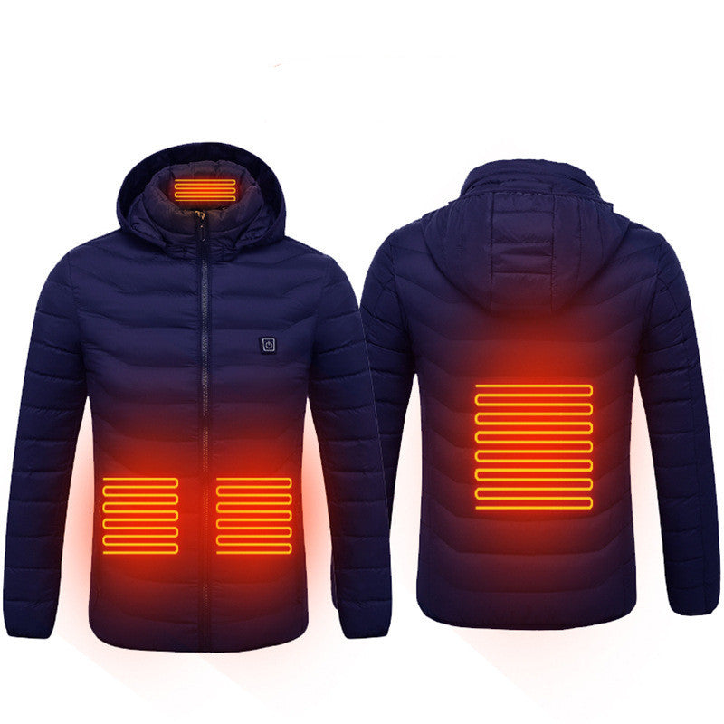 Men's USB Heated Jacket – Electric Thermal Winter Coat with Removable Hood, Lightweight Windproof Design, Fast Heating, and 3-Level Temperature Control