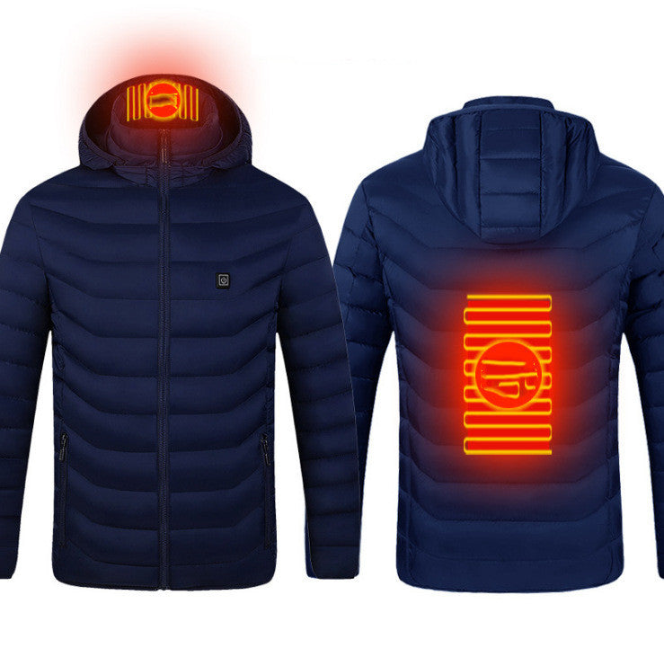 Men's USB Heated Jacket – Electric Thermal Winter Coat with Removable Hood, Lightweight Windproof Design, Fast Heating, and 3-Level Temperature Control