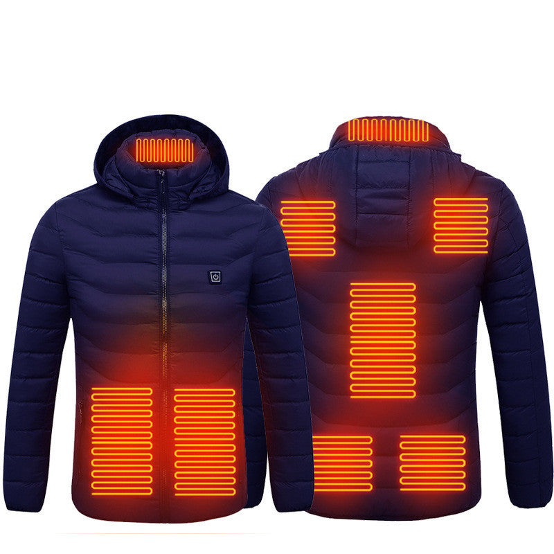 Men's USB Heated Jacket – Electric Thermal Winter Coat with Removable Hood, Lightweight Windproof Design, Fast Heating, and 3-Level Temperature Control