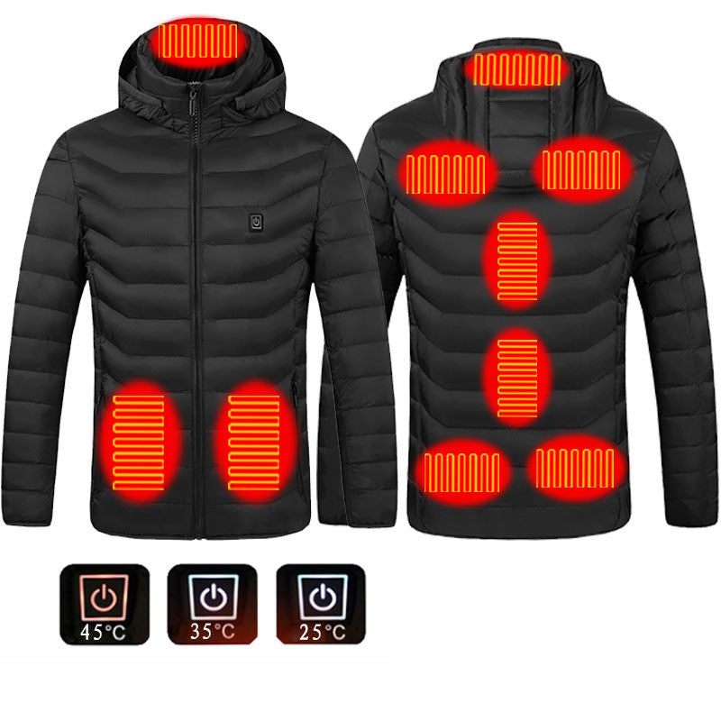 Men's USB Heated Jacket – Electric Thermal Winter Coat with Removable Hood, Lightweight Windproof Design, Fast Heating, and 3-Level Temperature Control