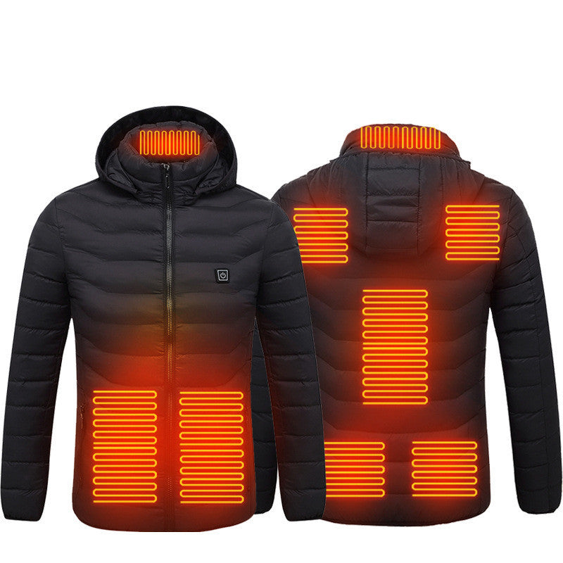 Men's USB Heated Jacket – Electric Thermal Winter Coat with Removable Hood, Lightweight Windproof Design, Fast Heating, and 3-Level Temperature Control